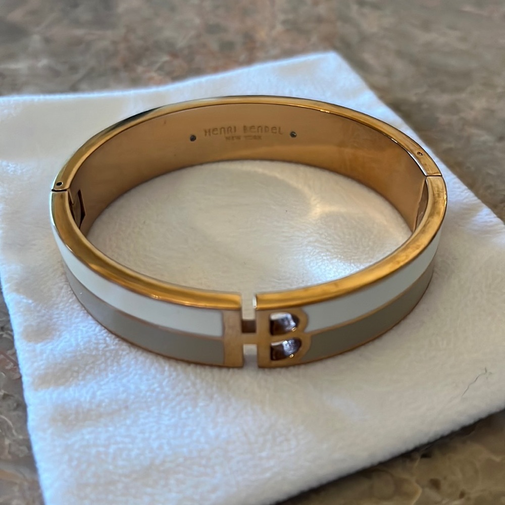 Henri Bendel Signature Rose Gold Two Tone Beige and White Enamel Bracelet